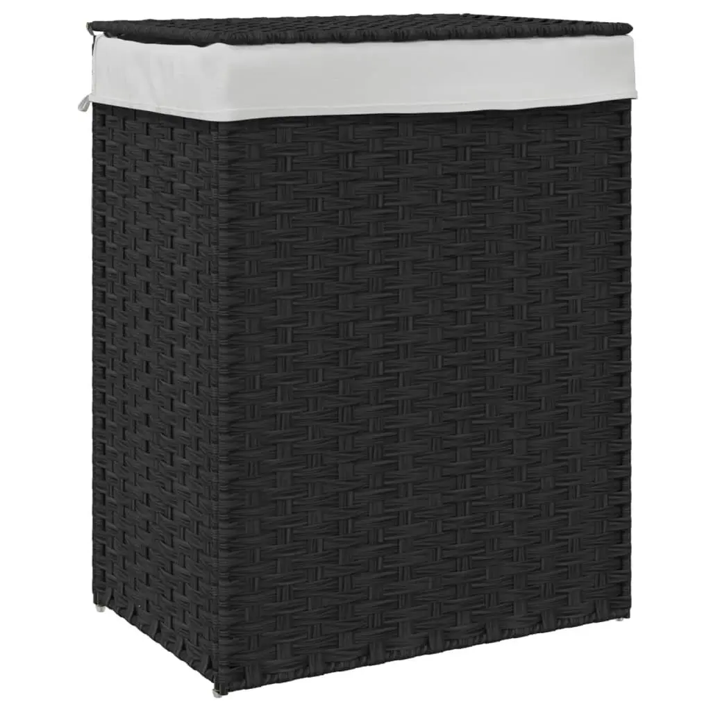 Laundry Basket with Lid Foldable Storage Hamper Black 46x33x60 cm