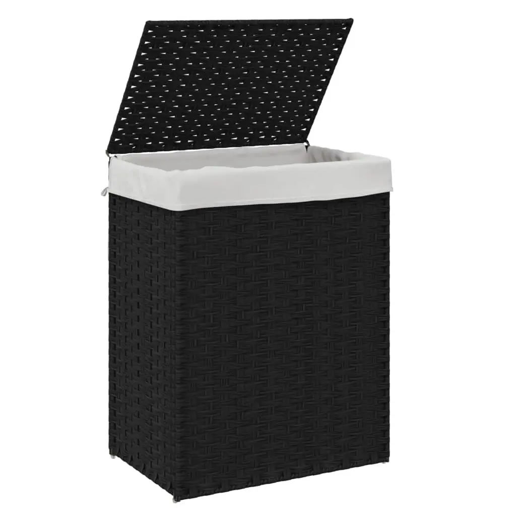 Laundry Basket with Lid Foldable Storage Hamper Black 46x33x60 cm