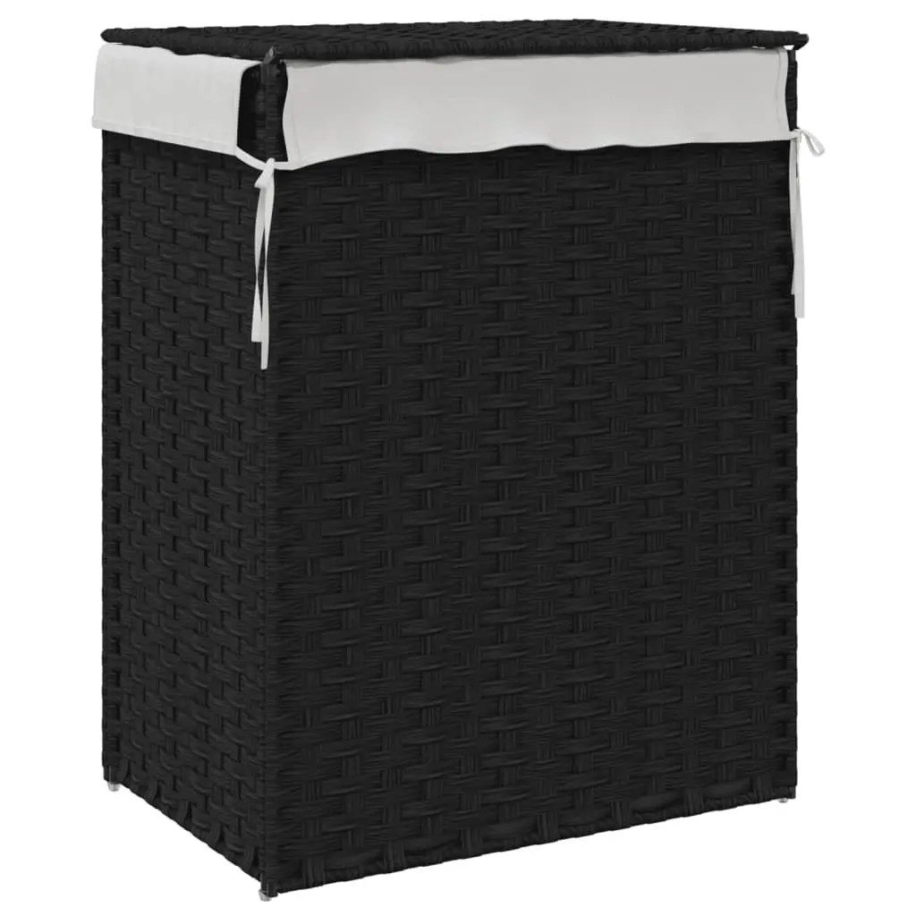 Laundry Basket with Lid Foldable Storage Hamper Black 46x33x60 cm