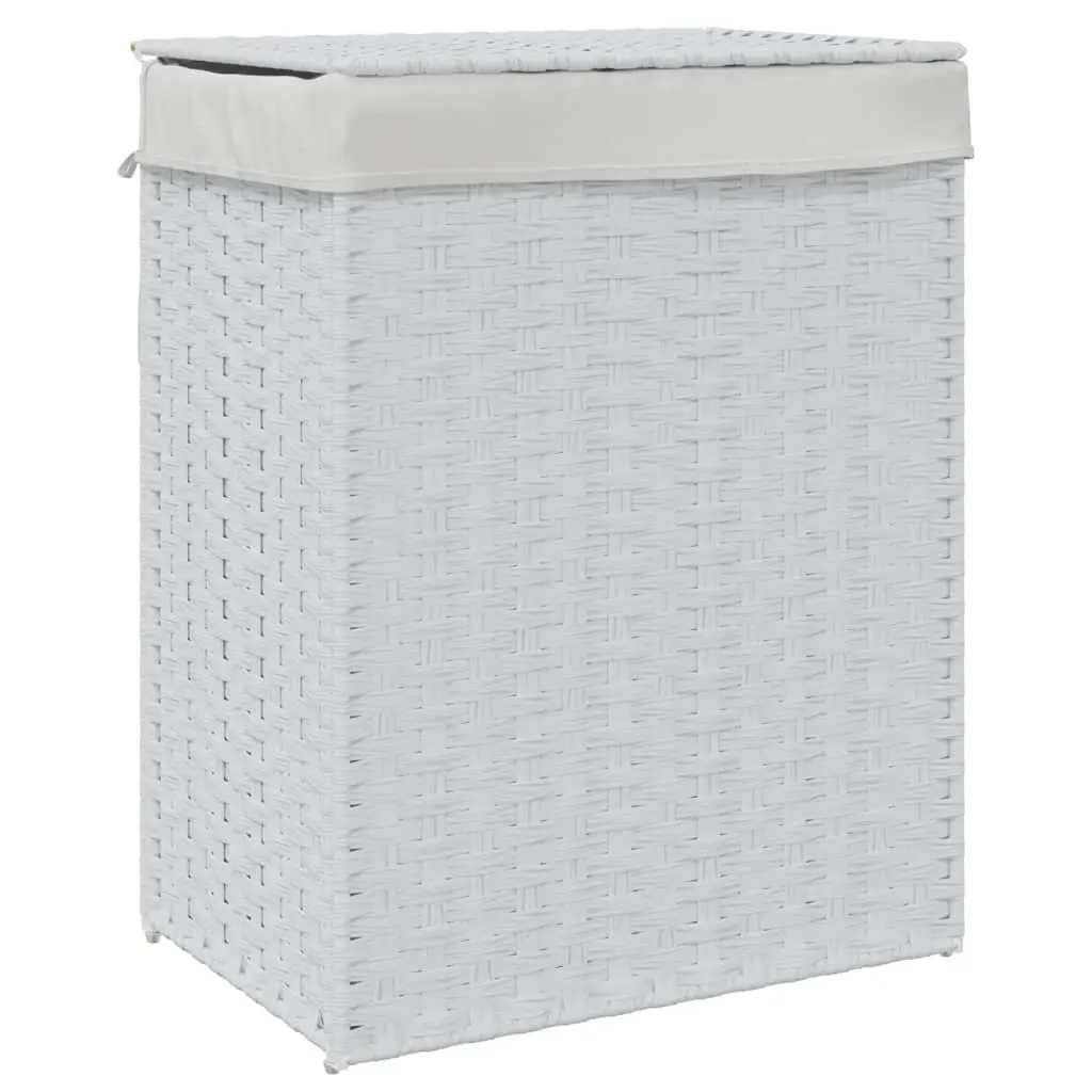 Laundry Basket with Lid Storage Hamper 46 x 33 x 60 cm White Poly Rattan Foldable