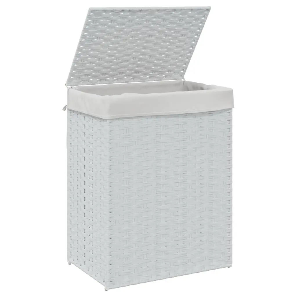 Laundry Basket with Lid Storage Hamper 46 x 33 x 60 cm White Poly Rattan Foldable