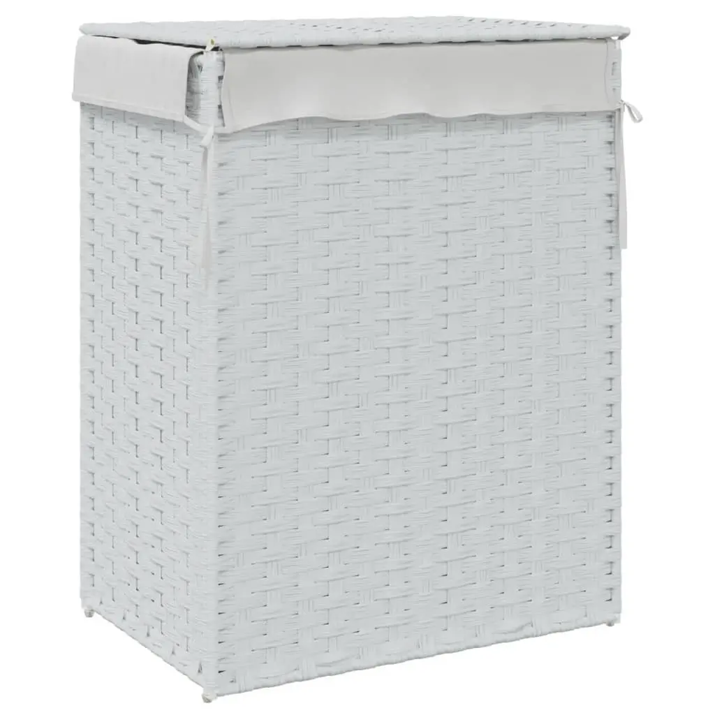 Laundry Basket with Lid Storage Hamper 46 x 33 x 60 cm White Poly Rattan Foldable