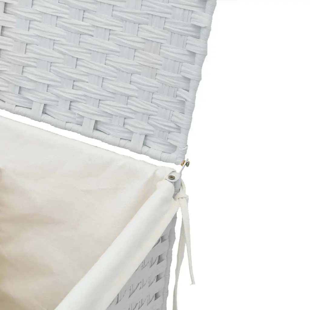 Laundry Basket with Lid Storage Hamper 46 x 33 x 60 cm White Poly Rattan Foldable