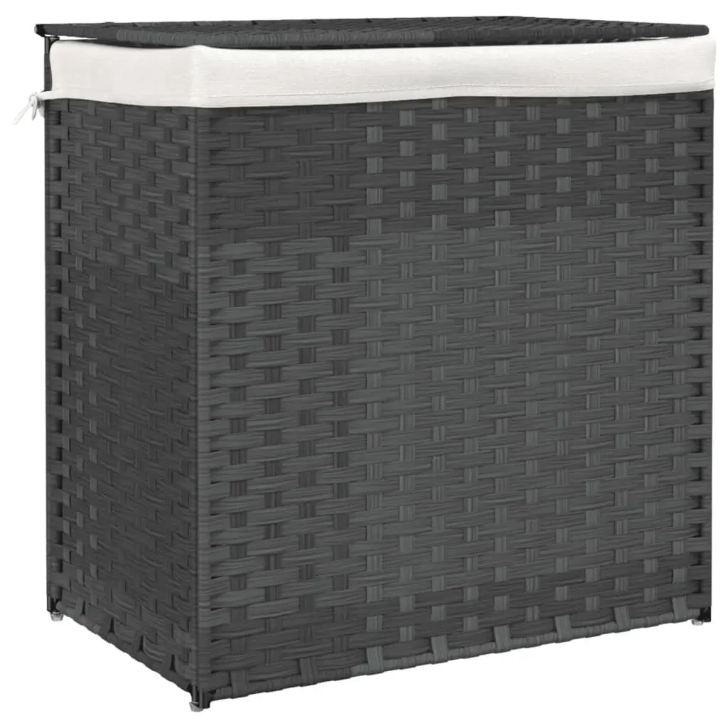 Laundry Basket 2 Sections 53x35x57 cm Grey Poly Rattan Storage Bin with Lid