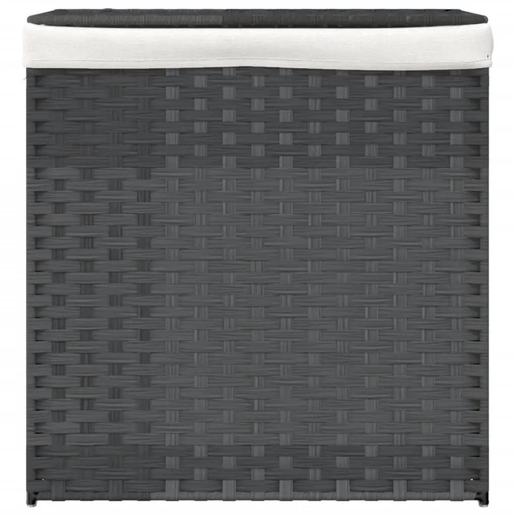 Laundry Basket 2 Sections 53x35x57 cm Grey Poly Rattan Storage Bin with Lid