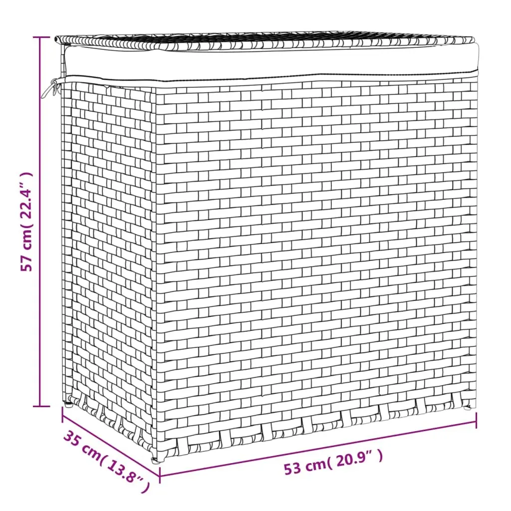 Laundry Basket 2 Sections 53x35x57 cm Grey Poly Rattan Storage Bin with Lid