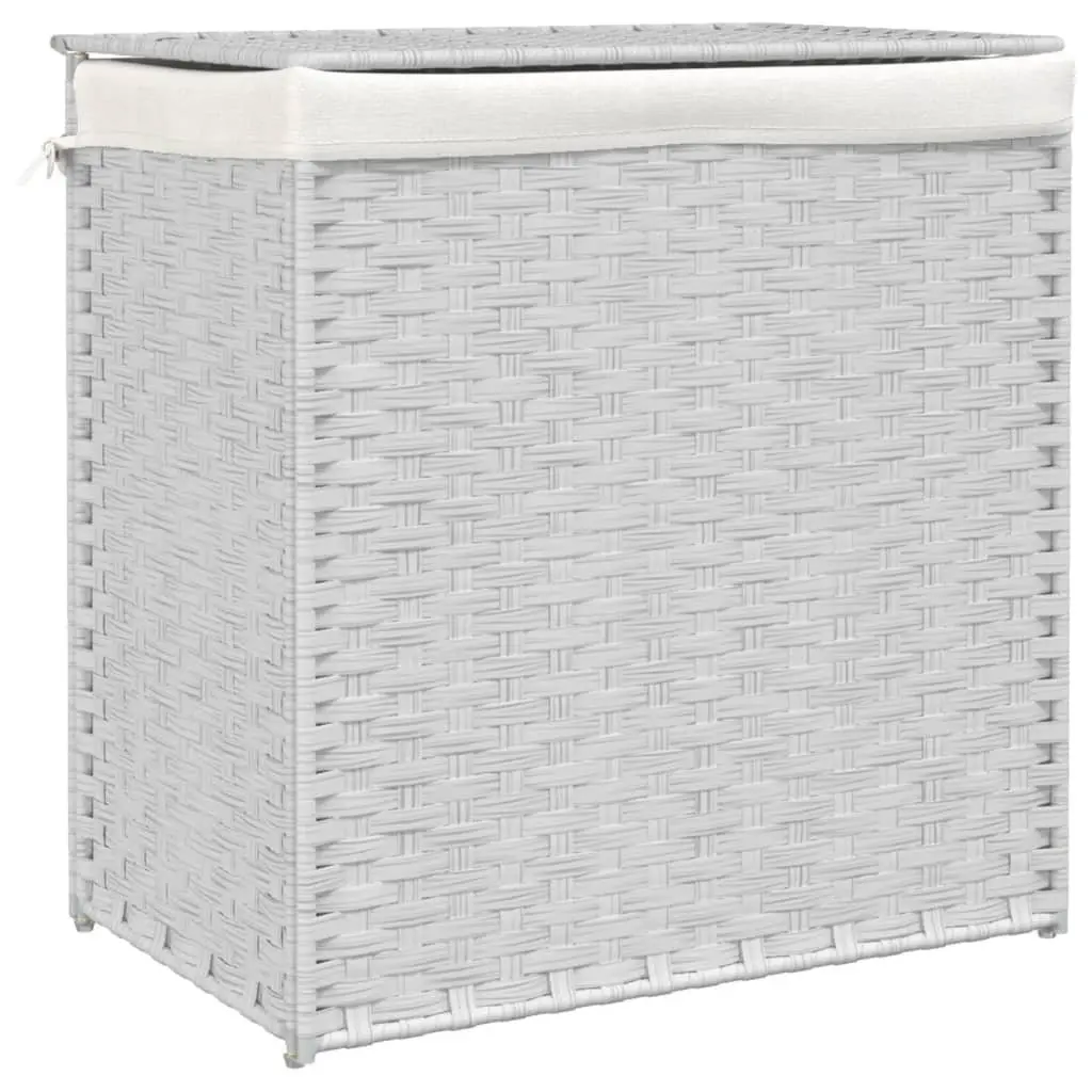Laundry Basket 2 Sections 53x35x57cm White Poly Rattan Foldable Hamper