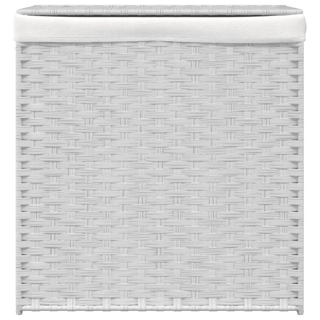 Laundry Basket 2 Sections 53x35x57cm White Poly Rattan Foldable Hamper