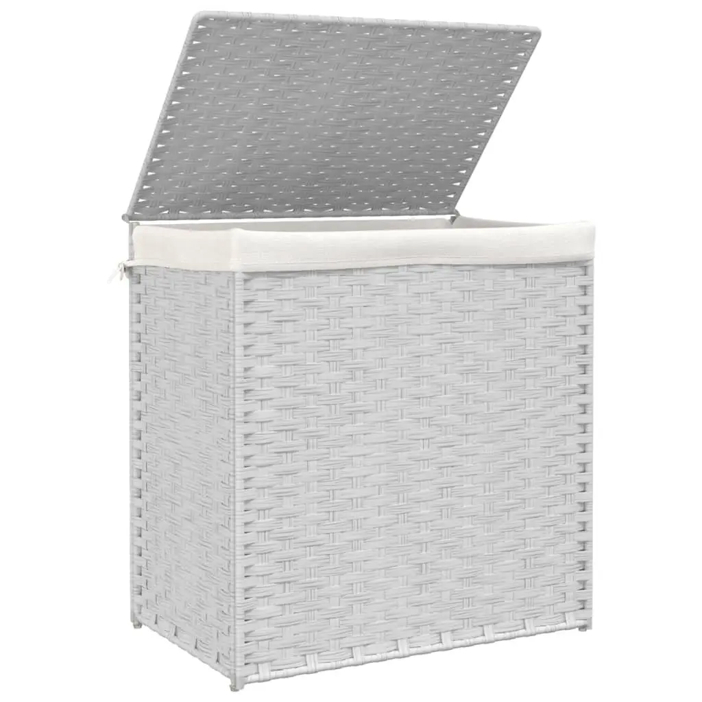 Laundry Basket 2 Sections 53x35x57cm White Poly Rattan Foldable Hamper