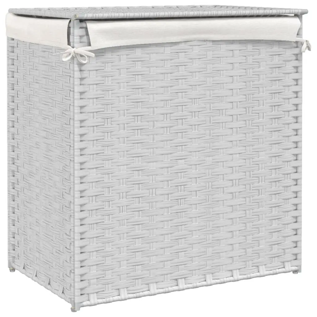Laundry Basket 2 Sections 53x35x57cm White Poly Rattan Foldable Hamper