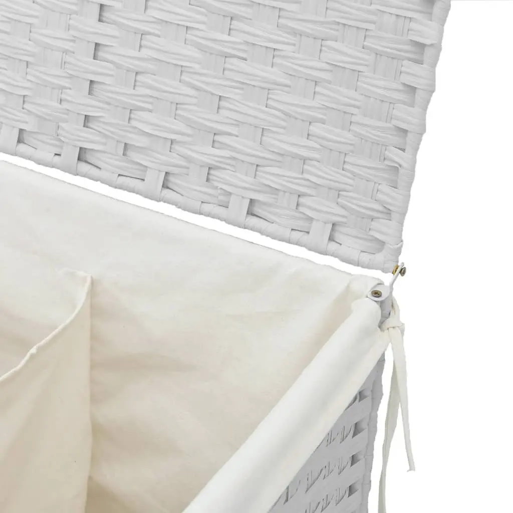 Laundry Basket 2 Sections 53x35x57cm White Poly Rattan Foldable Hamper