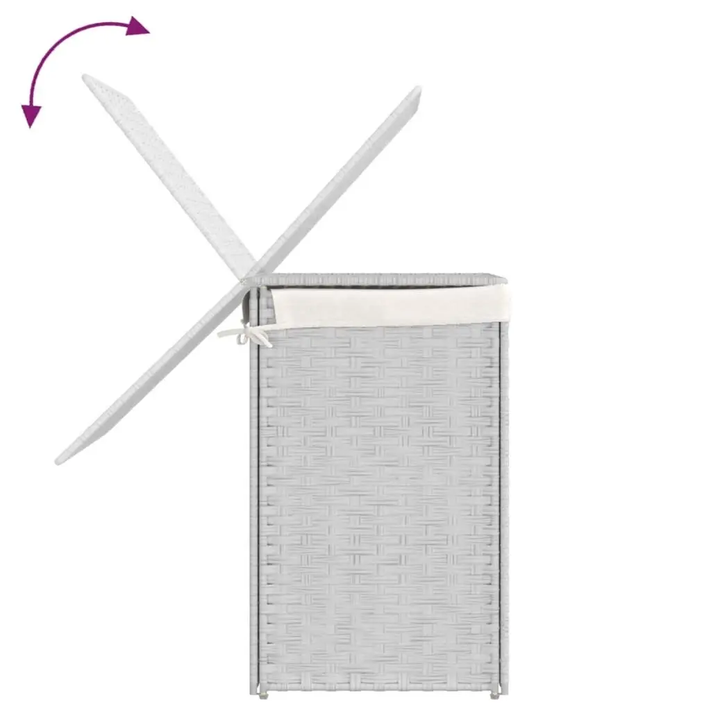 Laundry Basket 2 Sections 53x35x57cm White Poly Rattan Foldable Hamper