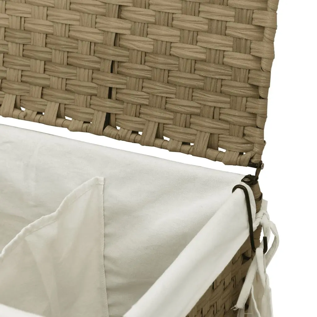 Rattan Laundry Basket with Wheels 60x35x60.5cm Hamper 3 Compartments Brown
