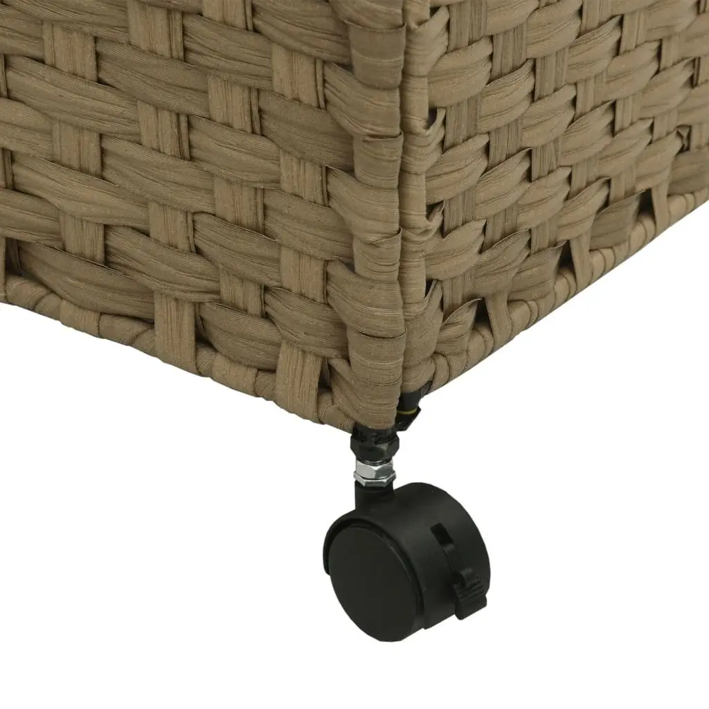 Rattan Laundry Basket with Wheels 60x35x60.5cm Hamper 3 Compartments Brown