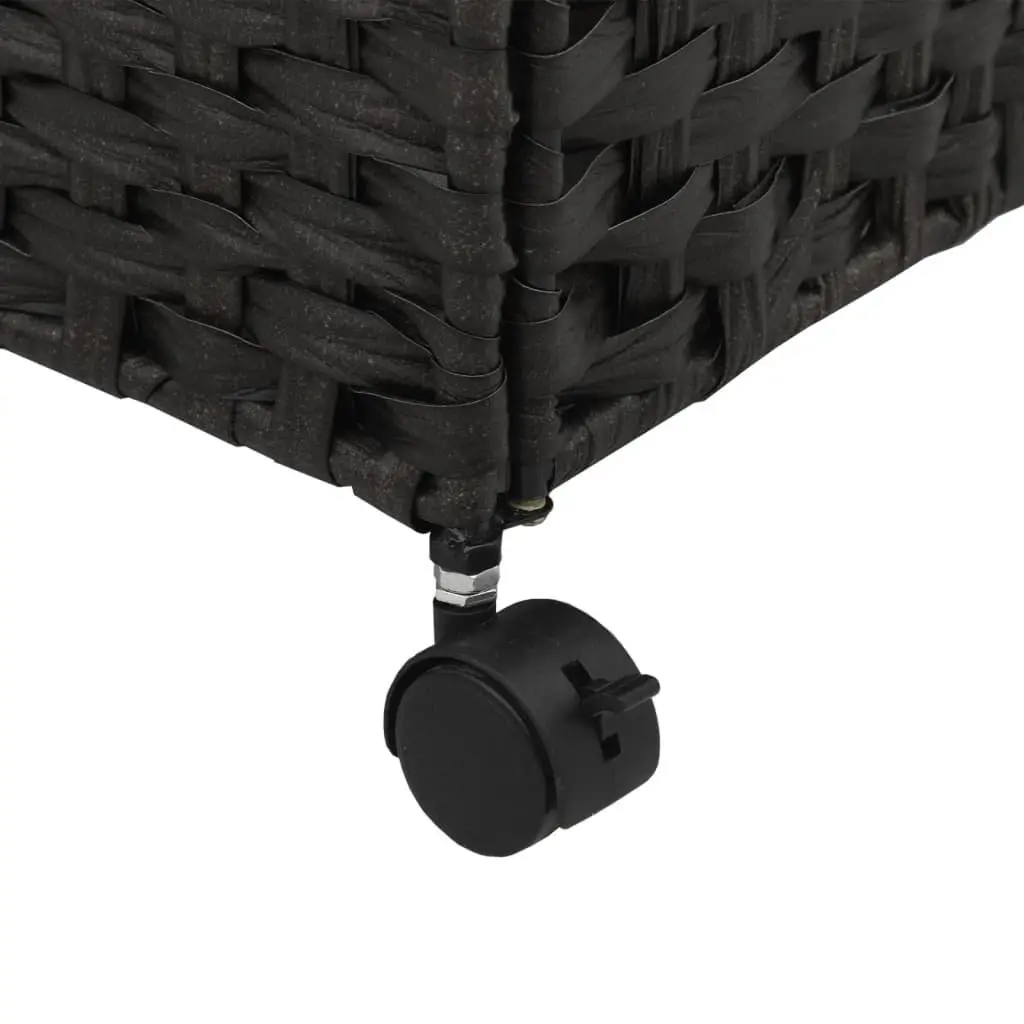 Rattan Laundry Basket with Wheels Black 60x35x60.5cm Hamper 3 Compartments Lid