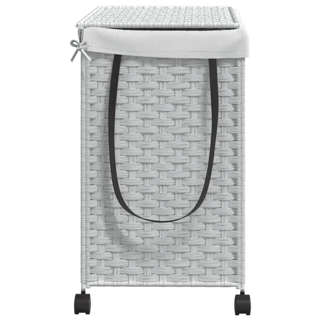 Rattan Laundry Basket with Wheels 60x35x60.5cm White 3 Compartments