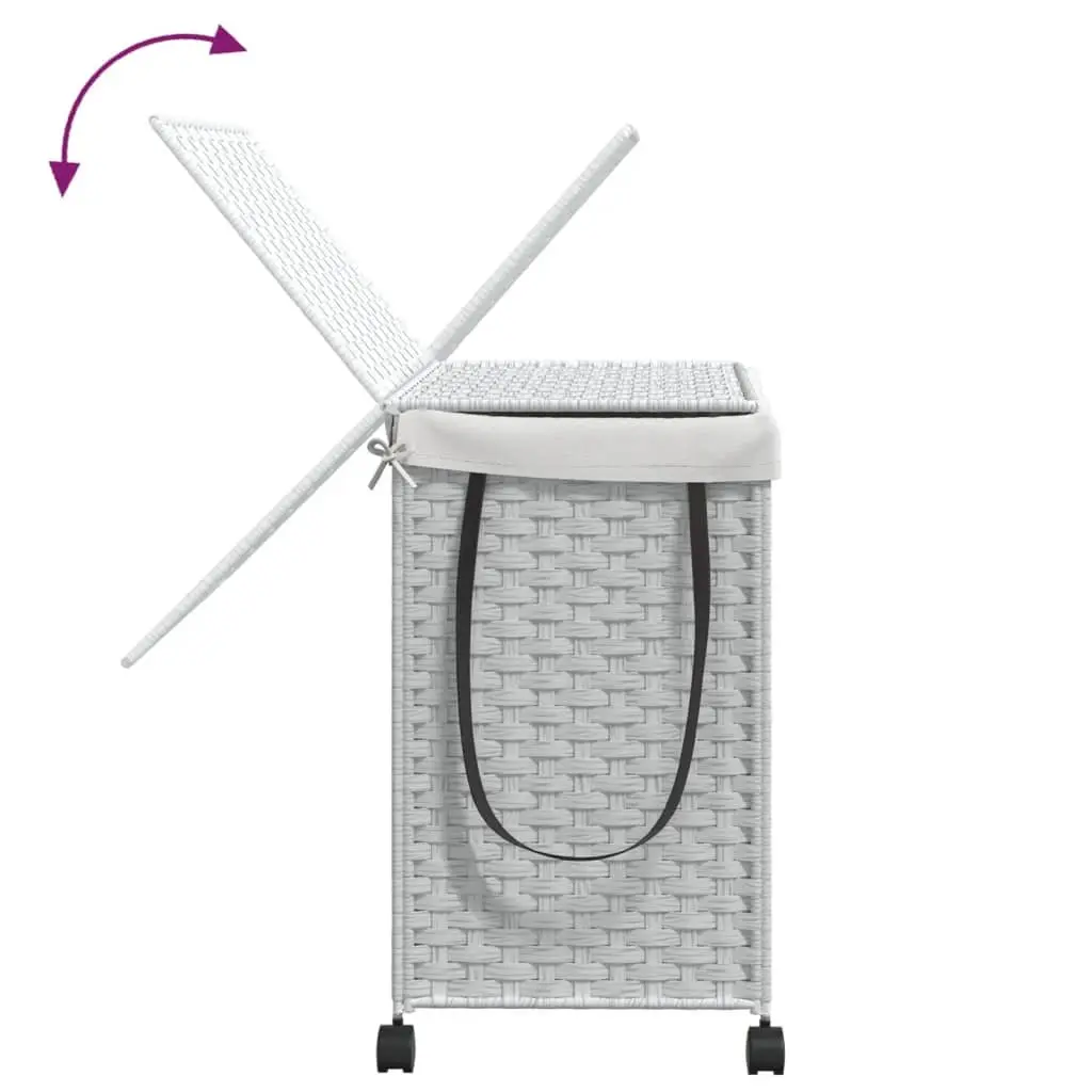 Rattan Laundry Basket with Wheels 60x35x60.5cm White 3 Compartments