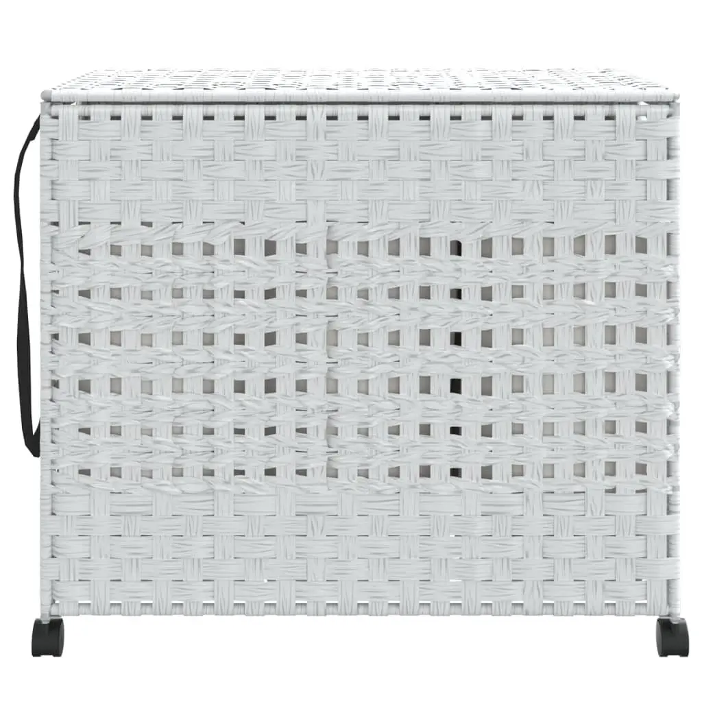 Rattan Laundry Basket 66x35x60cm White 3 Compartments with Wheels