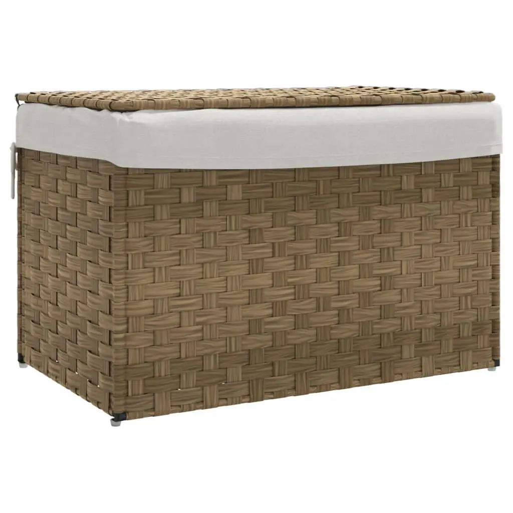 Laundry Basket with Lid Brown Poly Rattan Foldable Storage Bin Household