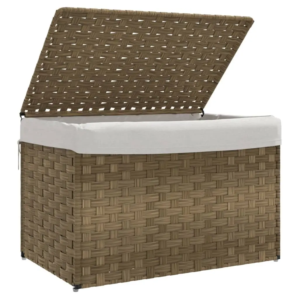 Laundry Basket with Lid Brown Poly Rattan Foldable Storage Bin Household