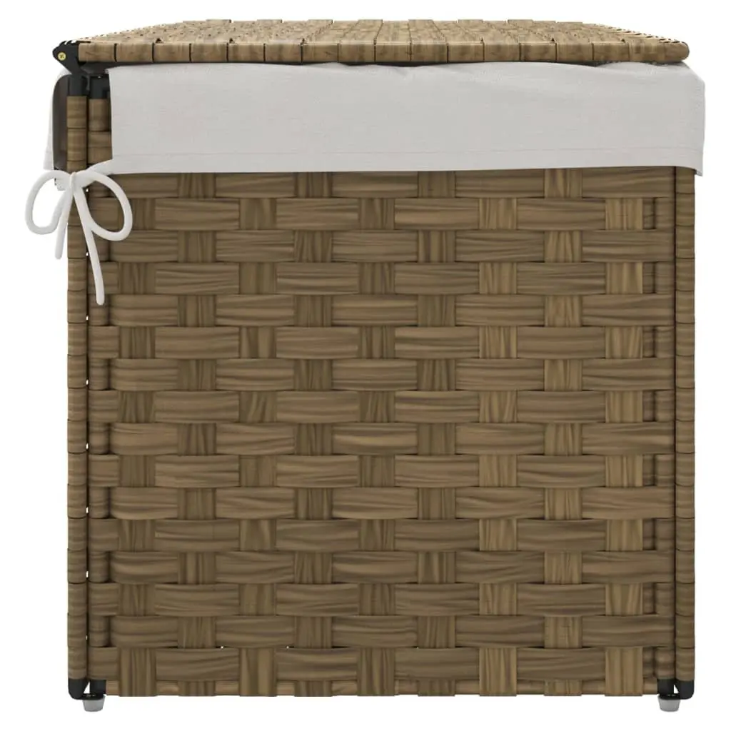 Laundry Basket with Lid Brown Poly Rattan Foldable Storage Bin Household