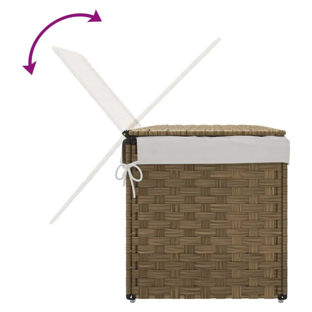 Laundry Basket with Lid Brown Poly Rattan Foldable Storage Bin Household