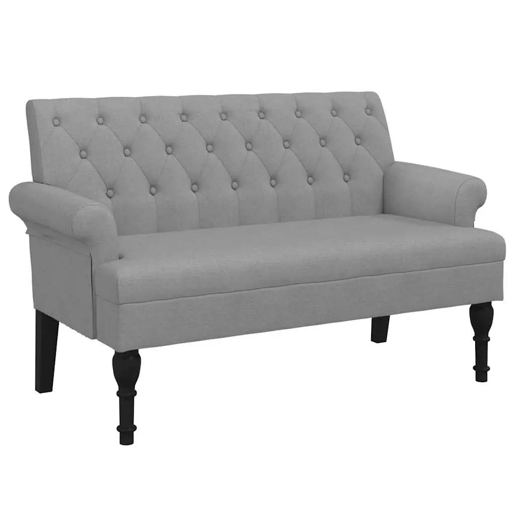 Fabric Bench with Backrest Grey Padded Seating Button Tufted Armrests Home