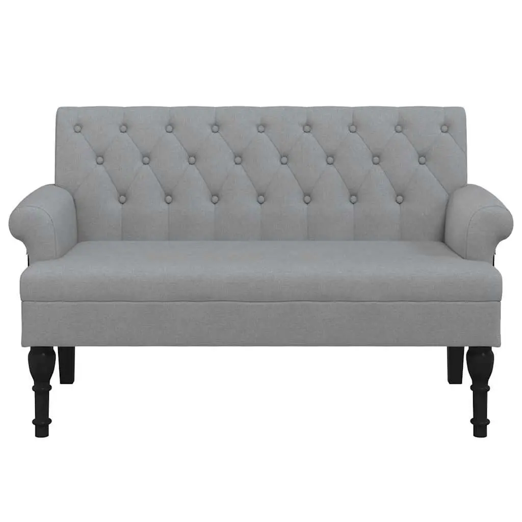 Fabric Bench with Backrest Grey Padded Seating Button Tufted Armrests Home