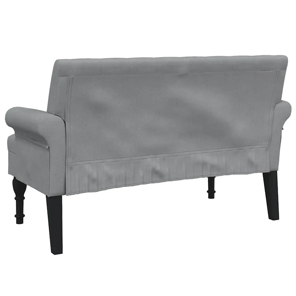 Fabric Bench with Backrest Grey Padded Seating Button Tufted Armrests Home
