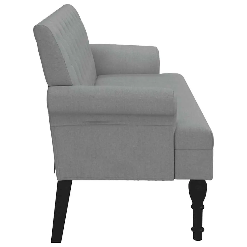 Fabric Bench with Backrest Grey Padded Seating Button Tufted Armrests Home