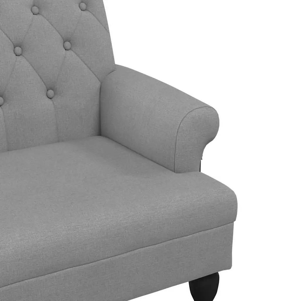 Fabric Bench with Backrest Grey Padded Seating Button Tufted Armrests Home