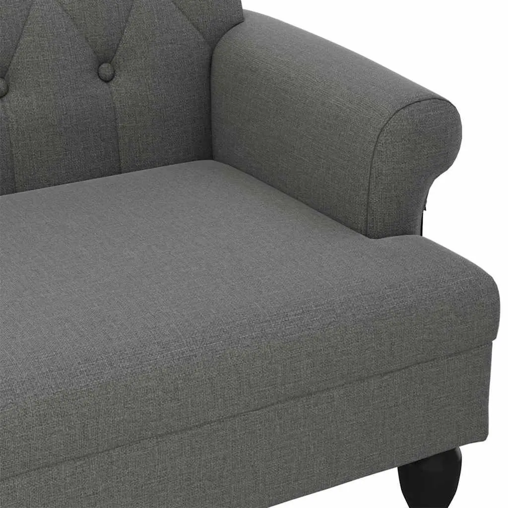 Bench with Backrest Grey Fabric Padded Seat Armrests Button Tufts Wooden Feet