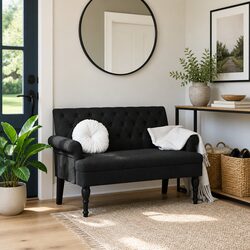 Comfortable Black Fabric Bench with Tufted Backrest