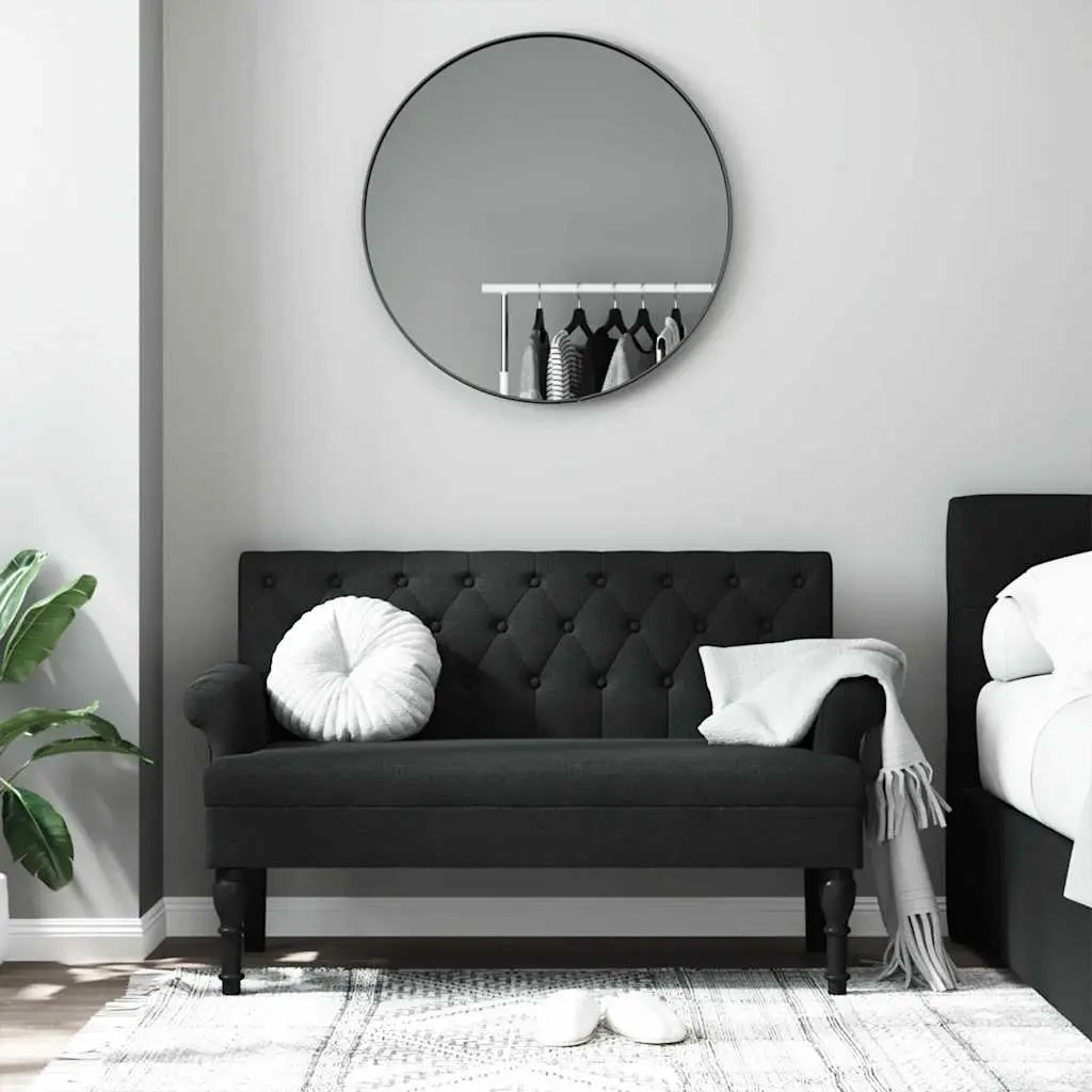 Black Fabric Bench with Tufted Backrest