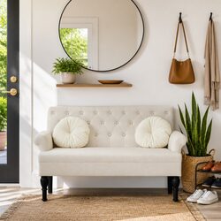 Comfortable and Stylish Cream Linen Bench for Your Home