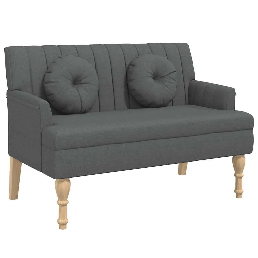 Grey Fabric Bench with Padded Seat Backrest Armrests for Home Office Use
