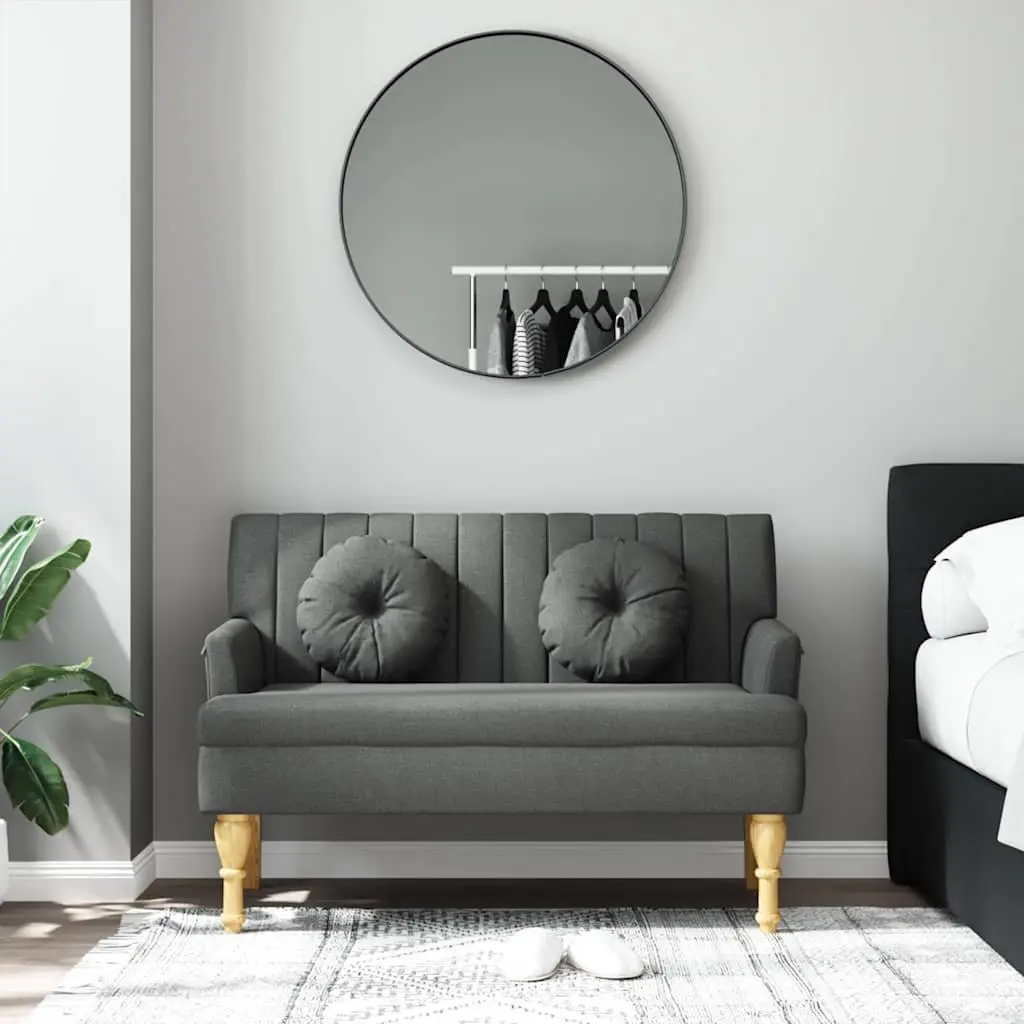 Grey Fabric Bench with Padded Seat Backrest Armrests for Home Office Use