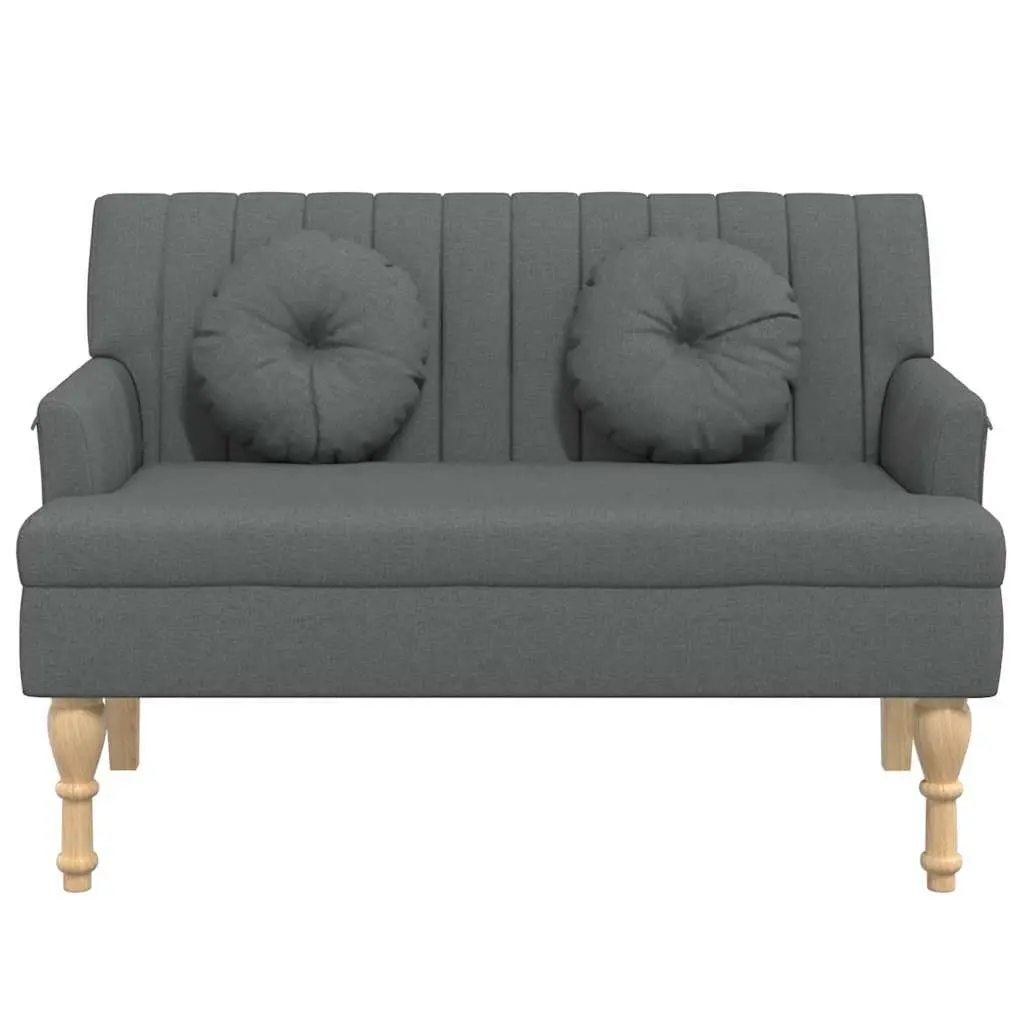 Grey Fabric Bench with Padded Seat Backrest Armrests for Home Office Use