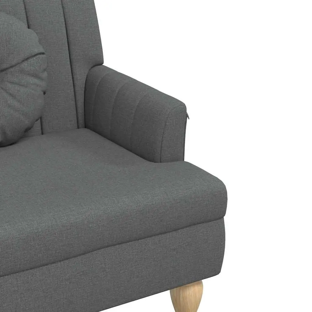 Grey Fabric Bench with Padded Seat Backrest Armrests for Home Office Use