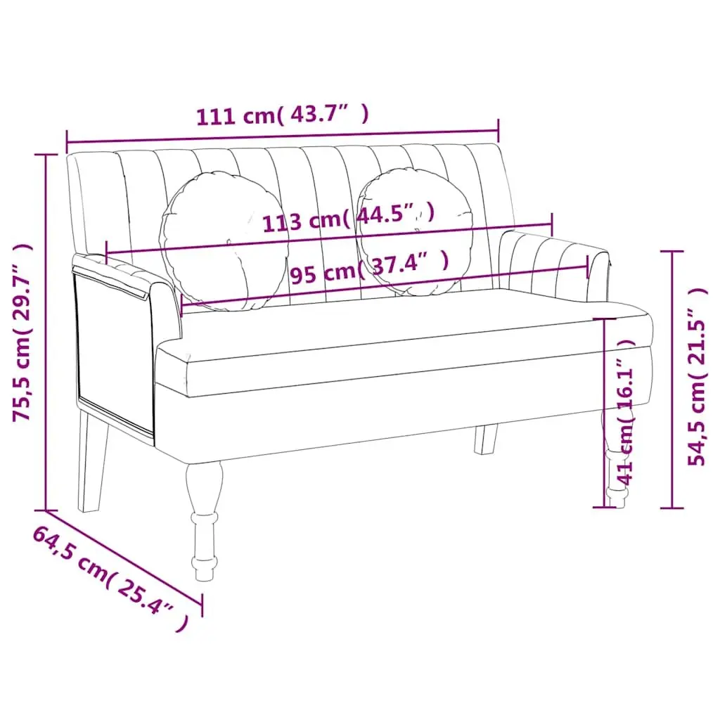 Grey Fabric Bench with Padded Seat Backrest Armrests for Home Office Use