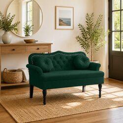 Comfort Meets Value in a Dark Green Velvet Bench
