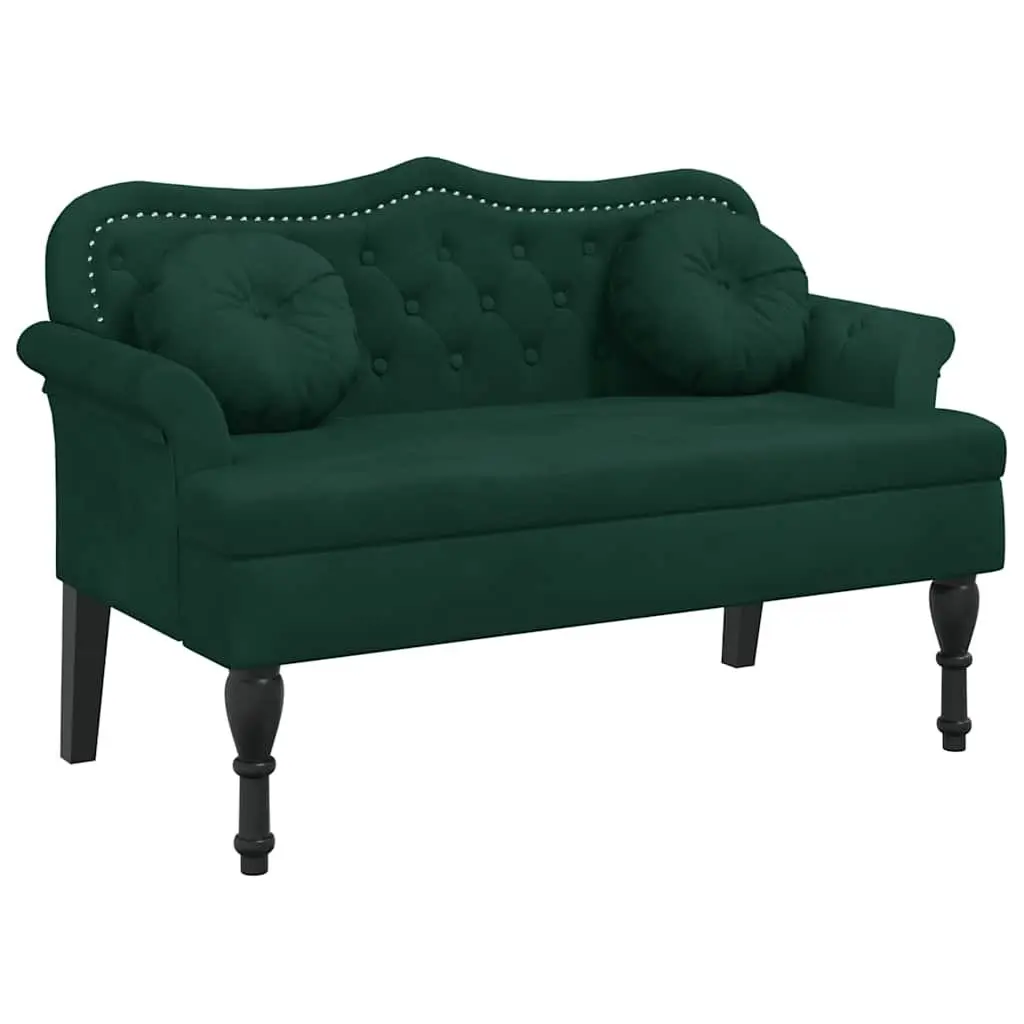 Bench Dark Green Velvet Seating Padded Backrest Armrests