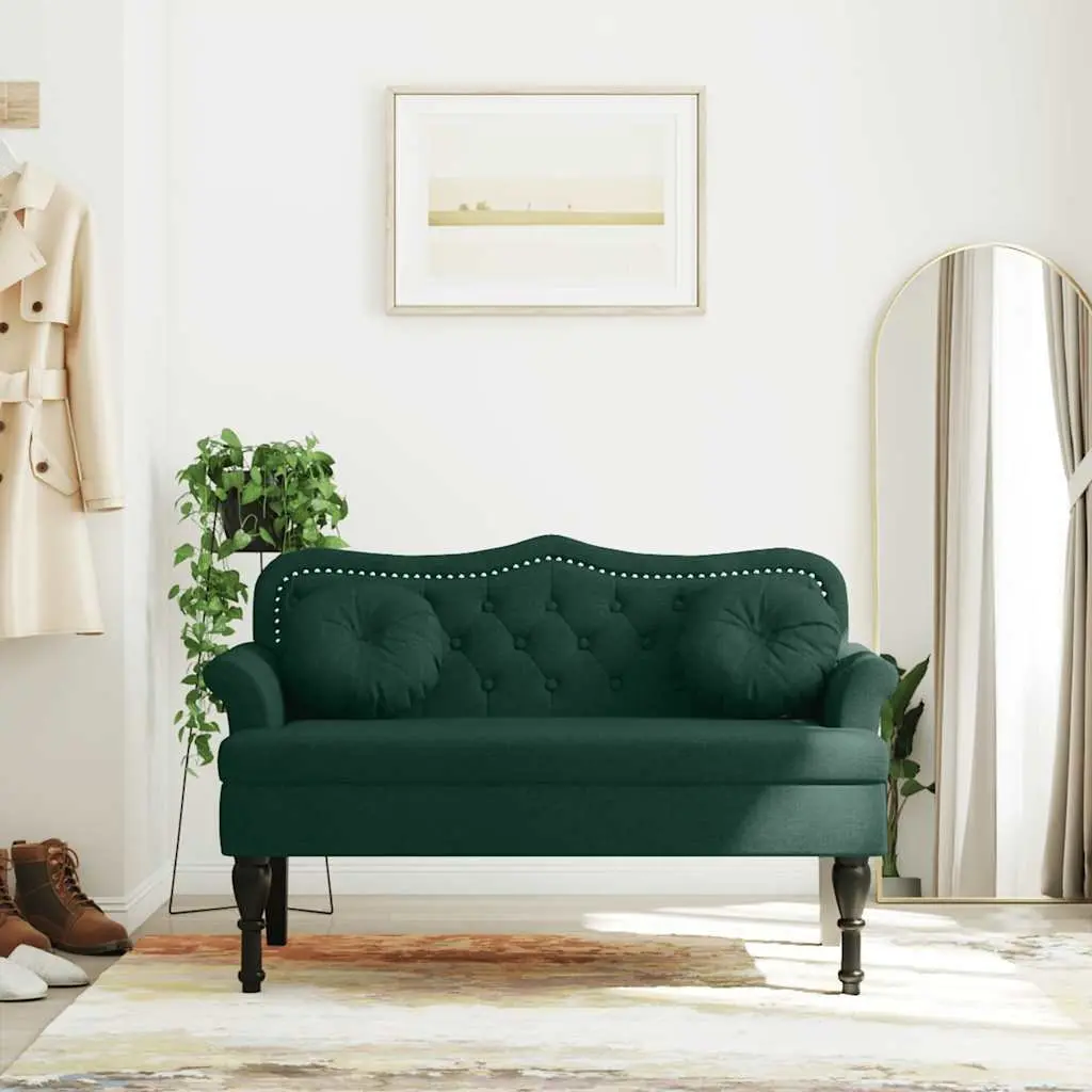 Bench Dark Green Velvet Seating Padded Backrest Armrests