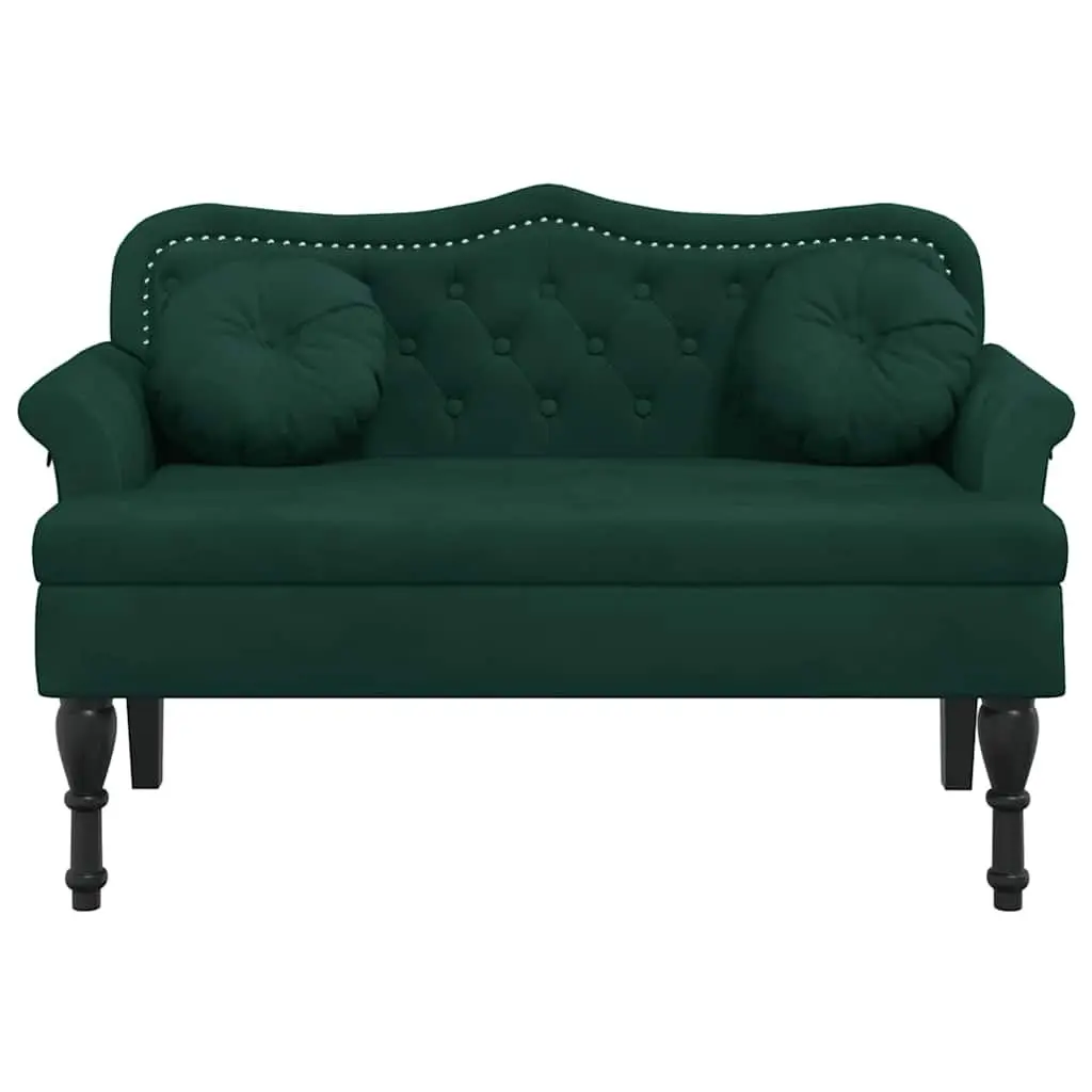 Bench Dark Green Velvet Seating Padded Backrest Armrests