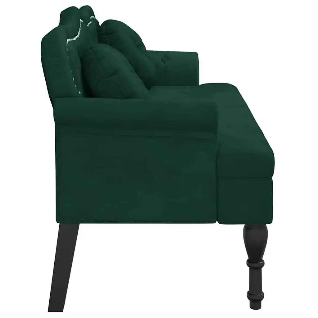 Bench Dark Green Velvet Seating Padded Backrest Armrests