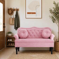 Practical Pink Velvet Bench with Comfort Features