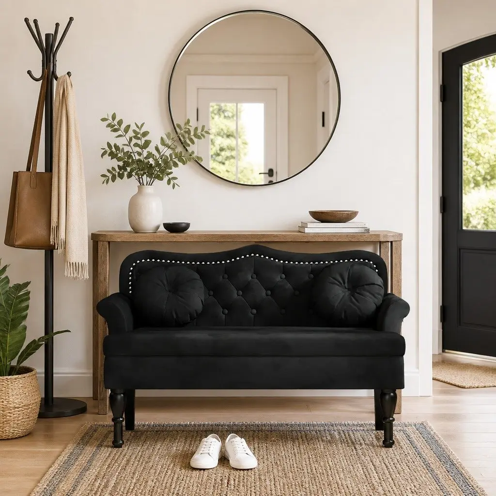 Black Velvet Bench for Relaxation