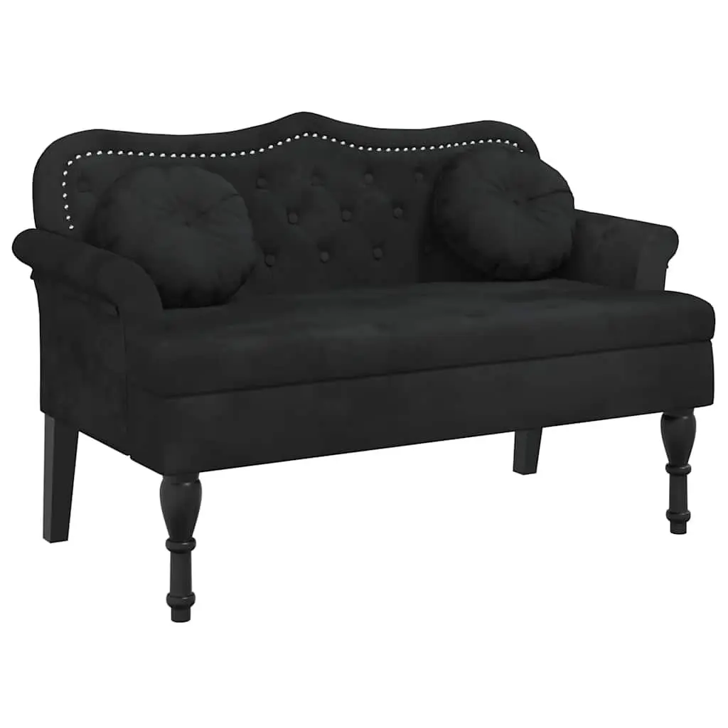 Bench Black Velvet Cushioned Seating with Backrest and Armrests 1205 x 650 x 750 mm