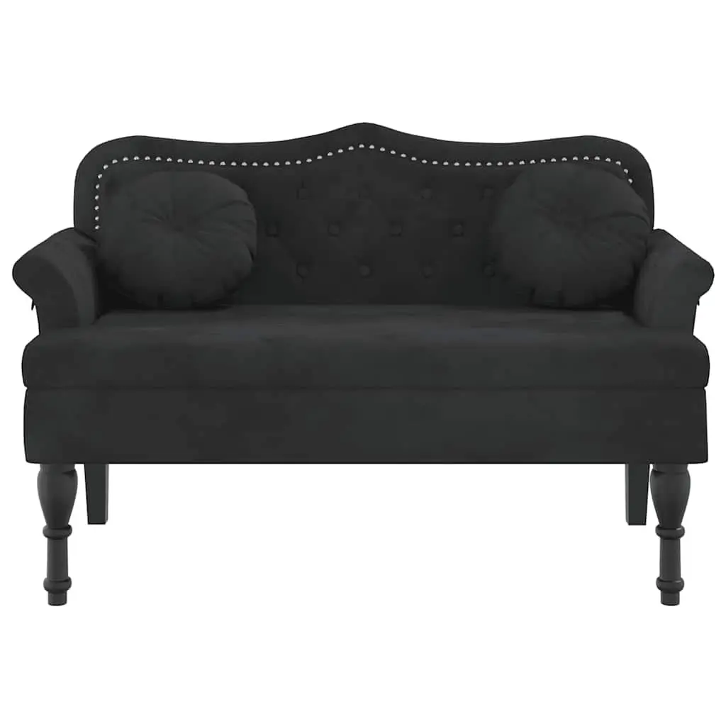 Bench Black Velvet Cushioned Seating with Backrest and Armrests 1205 x 650 x 750 mm