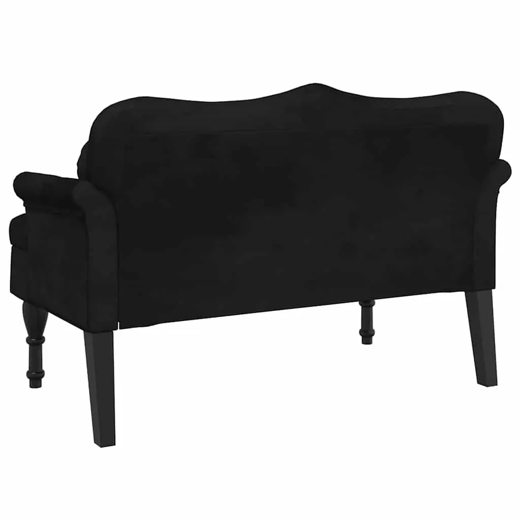 Bench Black Velvet Cushioned Seating with Backrest and Armrests 1205 x 650 x 750 mm